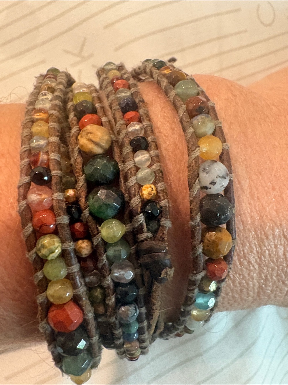 Chan Luu Graduated Multi Stone Natural Brown Leather Wrap Bracelet - Picture 3 of 11